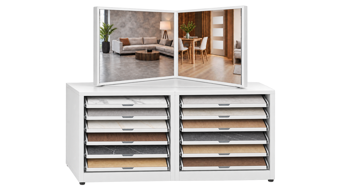 DMC13 mobiliario para showroom de acabados — Stelium Koncept
